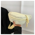 Minimalist cream yellow quilted half-moon chest bag with decorative woven zipper pull - Yellow