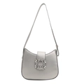 Borsa a spalla argento metallizzato per donna con fibbia quadrata di cristalli - Argento