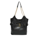 Bolso tote grande de cuero negro con hebilla dorada y correa de cadena metálica - Negro