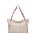 Sommerliche Kontrast-Stofftasche in Hellbeige mit rosa Kunstleder-Schultergurten - Rosa