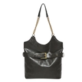 Bolso tote grande de cuero sintético marrón con hebilla dorada y correa de cadena - Gris