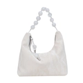 Borsa a mano con motivo marmo bianco in finta pelle con manico di perle e tracolla - Bianco Sporco