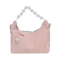 Borsa a nuvola plissettata rosa con manico di perle e tracolla a catena argento - Rosa
