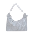 Borsa a mano argento plissettata con manico di perle opache e tracolla a catena - Grigio