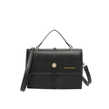 Sac à bandoulière minimaliste en similicuir noir avec boucle dorée et texte - Noir