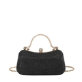 Elegant black glitter evening bag with gold metal handle and rhinestone clasp for women - Black
