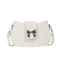 Mini square off-white handbag with stone texture and silver metal bow decoration - White