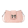 Pink mini square handbag with metal bow detail and wrinkled faux leather texture - Pink