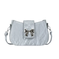 Mini square crossbody bag in metallic silver crinkled texture with metal bow detail - Silver