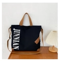 Grand sac cabas en toile noire avec anses marron et bandoulière réglable pratique - Noir