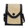 Fashionable woven straw and black leather crossbody bag with golden metal hardware - Black