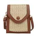 Straw and brown leather woven crossbody phone bag with adjustable gold hardware - Yellow Brown