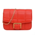 Red quilted square shoulder bag with gold chain strap and metal clasp closure - Red