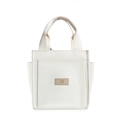 Sac fourre-tout en toile crème avec poche avant et écusson en cuir marron lettre N - Blanc