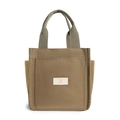 Brown high-density canvas tote bag with front pocket and decorative leather N-label - Khaki