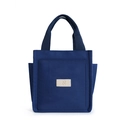 Dark blue canvas tote bag with a beige N leather patch and two side pockets - Dark Blue