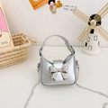 Silver metallic mini bag for kids with cute bow decoration and delicate chain strap - Silver