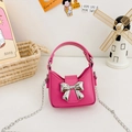 Pink mini crossbody bag for girls with silver bow detail and metallic chain strap - Rose Red