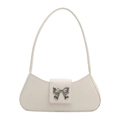 Minimalist white baguette underarm bag with a silver metallic bow decoration - White