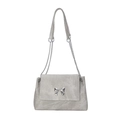 Borsa tote grigio argento con catena a farfalla e finitura a trama plissettata - Grigio