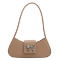 Minimalist khaki shoulder bag with a silver metallic bow decoration in crescent shape - Khaki