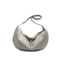Borsa a tracolla hobo grigio argento minimalista con tracolla regolabile e doppia cerniera - Grigio