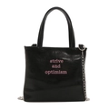 Sac seau noir en PU avec broderie rose et bandoulière en chaîne métallique - Noir