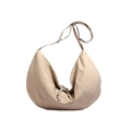 Beige oversized croissant crossbody bag in matte nylon with adjustable strap - Khaki