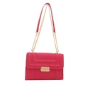 Chic rose red flap shoulder bag with gold geometric buckle and stylish chain strap - Rose Pink