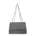 Elegant dark grey sequin tote bag with classic gold-tone chain shoulder strap - Silver