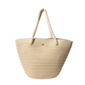 Grande borsa tote intrecciata beige con manici in corda di cotone e occhielli - Bianco Sporco