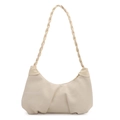Chic pleated cream hobo bag with woven strap design for elegant women fashion - White