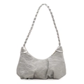 Silver pleated crescent shoulder bag with metallic finish and woven handle detail - Gray