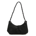 Minimalist black pleated crescent shoulder bag with a unique twisted braided strap design - Black