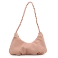 Chic light pink pleated crescent moon tote bag with stylish braided handle design - Pink