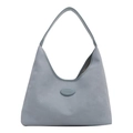 Minimalist light blue soft leather tote bag with wide shoulder strap and brand label - Blue