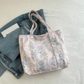 Sac fourre-tout en toile rose pâle avec hortensias bleu clair et motifs floraux - Bleu