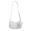 Minimalist white faux crocodile pattern crescent shoulder bag with plush pendant - White
