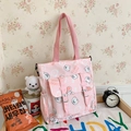 Sac fourre-tout en toile rose avec imprimés ours mignons et rabat à double boucle - Sac Rose