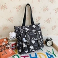 Sac fourre-tout noir en nylon avec motif ours et breloque pour étudiantes - Noir Sac simple