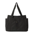 Große schwarze Canvas-Einkaufstasche mit Multi-Taschen-Design für Pendler und Freizeit - Schwarz