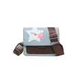 Cute patchwork denim crossbody bag with star embroidery and brown leather strap - Brown