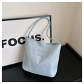 Minimalist light blue nylon tote bag with pretty embroidery and slim shoulder straps - Light Blue