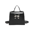 Classic black flap crossbody bag with silver bow accent and adjustable shoulder strap - Black