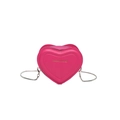Mini heart-shaped crossbody bag in rose red faux leather with silver chain strap - Rose Red