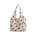 Borsa tote chic color crema con motivi a cuore neri e manici in nylon resistente - Cuore