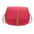 Minimalist bright pink crossbody flap bag with golden metal bar and tassel pendant - Rose Pink