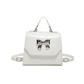 Chic white patent leather handbag with silver bow detail and crossbody strap for women - White