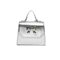 Silver metallic crossbody bag with textured finish and elegant metal bow detail - Silver