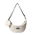 Minimalist beige nylon crescent crossbody bag with adjustable strap and coin purse - White